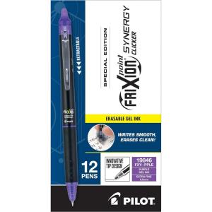 PILOT, FriXion Synergy Clicker Erasable, Refillable, Retractable Gel Ink Pens, Extra Fine Point 0.5 mm, Pack of 12, Green Ink(Purple)