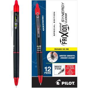 PILOT, FriXion Synergy Clicker Erasable, Refillable, Retractable Gel Ink Pens, Extra Fine Point 0.5 mm, Pack of 12, Green Ink(Red)