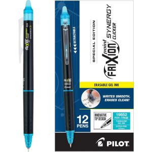 PILOT, FriXion Synergy Clicker Erasable, Refillable, Retractable Gel Ink Pens, Extra Fine Point 0.5 mm, Pack of 12, Green Ink(Turquoise)