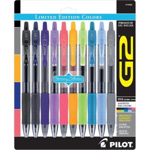 PILOT G2 Limited Edition Harmony Ink Collection Retractable Gel Pens, 0.7mm Fine Point, Assorted Ink, 10-Pack(10 Count (Pack of 1))