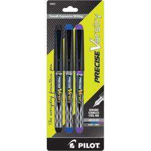 PILOT Pen 90029 Precise Varsity Pre-Filled Fountain Pens, Medium Point Stainless Steel Nib, Black/Blue/Red/Pink/Green/Purple/Turquoise, 7-Pack Pouch(Black/Blue/Purple)