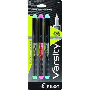 PILOT Pen 90029 Precise Varsity Pre-Filled Fountain Pens, Medium Point Stainless Steel Nib, Black/Blue/Red/Pink/Green/Purple/Turquoise, 7-Pack Pouch(Green/Pink/Turqouise)