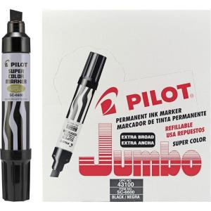 PILOT Super Color Jumbo Refillable Permanent Markers, Black Ink, Extra-Wide Chisel Point, 12-Pack (43100)(Permanent Markers)