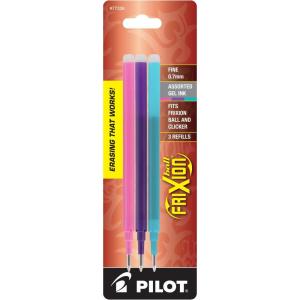 Pilot, FriXion Ball Gel Ink Refills for Erasable Pens, Fine Point 0.7 mm, Pack of 3, Pink, Purple & Turquoise