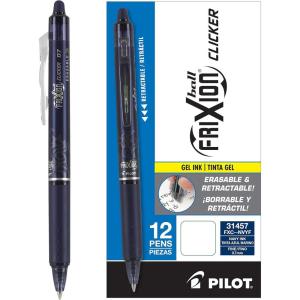Pilot, FriXion Clicker Erasable Gel Pens, Fine Point 0.7 mm, Pack of 12, Black(Navy)