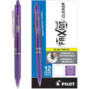 Pilot, FriXion Clicker Erasable Gel Pens, Fine Point 0.7 mm, Pack of 12, Black(Purple)