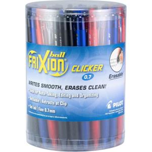 Pilot, FriXion Clicker Erasable Gel Pens, Fine Point 0.7 mm, Tub of 36, Black, Blue & Red(Business Colors)