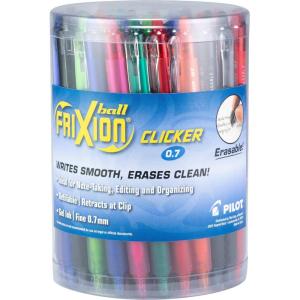 Pilot, FriXion Clicker Erasable Gel Pens, Fine Point 0.7 mm, Tub of 36, Black, Blue & Red(Fashion Colors)