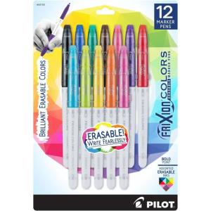Pilot, FriXion Colors Erasable Marker Pens, Bold Point, Pack of 12, Assorted Colors(12 Count (Pack of 1))