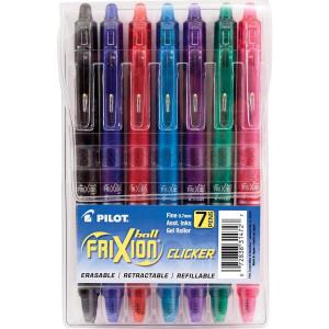 Pilot FriXion Erasable Gel Pens, Fine Point 0.7 mm Erasable Pens, Pack of 7 Assorted Colors(7 Count (Pack of 1))
