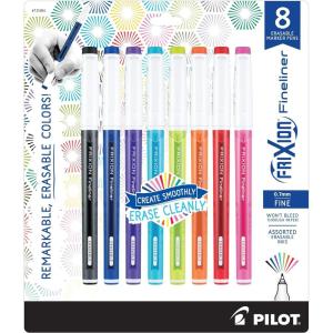 Pilot, FriXion Fineliner Erasable Marker Pens, Fine Point .7 mm, Pack of 12, Assorted Colors(Assorted 8)