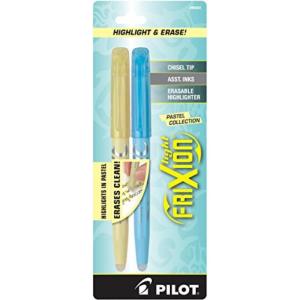 Pilot, FriXion Light Pastel Erasable Highlighters, Chisel Tip, Pack of 5, Pastel Blue, Pink, Yellow, Green & Purple(Yellow / Blue)