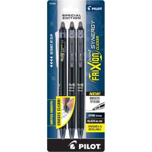 Pilot, FriXion Synergy Clicker Erasable, Refillable, Retractable Gel Ink Pens, Extra Fine Point 0.5 mm, Pack of 7, Assorted Colors(Black 3)
