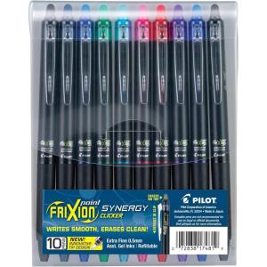 Pilot, FriXion Synergy Clicker Erasable, Refillable, Retractable Gel Ink Pens, Extra Fine Point 0.5 mm, Pack of 7, Assorted Colors(Vibrant 10)