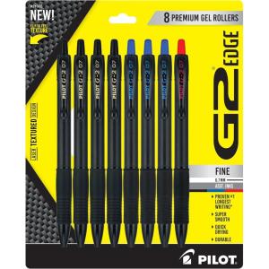Pilot, G2 Edge Premium Gel Roller Pens, Fine Point 0.7 mm, Black, Pack of 8(Assorted)