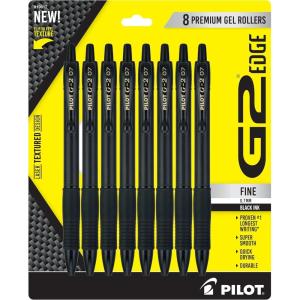 Pilot, G2 Edge Premium Gel Roller Pens, Fine Point 0.7 mm, Black, Pack of 8(Black)