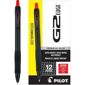 Pilot, G2 Edge Premium Gel Roller Pens, Fine Point 0.7 mm, Black, Pack of 8(Red2)