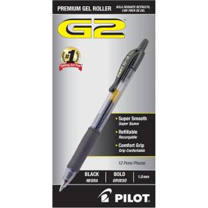 Pilot G2 Premium Gel Pens, Black Pens, Bold Point 1 mm, 12 Black(Black Ink)