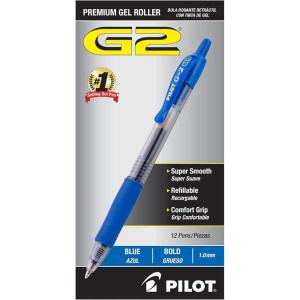 Pilot G2 Premium Gel Pens, Black Pens, Bold Point 1 mm, 12 Black(Blue Ink)