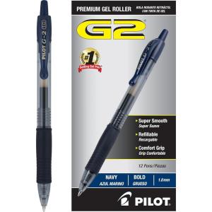Pilot G2 Premium Gel Pens, Black Pens, Bold Point 1 mm, 12 Black(Navy Ink)