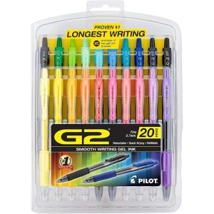 Pilot G2 Premium Gel Pens, Gel Roller Pens, Fine Point 0.7 mm Assorted Colors 20(Assorted Bright)