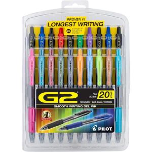Pilot G2 Premium Gel Pens, Gel Roller Pens, Fine Point 0.7 mm Assorted Colors 20(Assorted Classic)