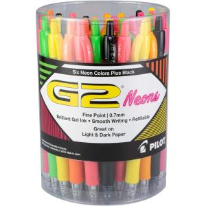 Pilot G2 Premium Gel Roller Pens, Fine Point 0.7 mm Assorted Colors, Tub of 36(Neon Colors)