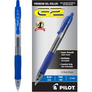Pilot, G2 Premium Gel Roller Pens, Fine Point 0.7 mm, Purple, Pack of 12(Blue Ink)