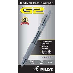 Pilot, G2 Premium Gel Roller Pens, Fine Point 0.7 mm, Purple, Pack of 12(Grey Ink)