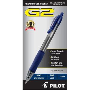 Pilot, G2 Premium Gel Roller Pens, Fine Point 0.7 mm, Purple, Pack of 12(Navy Ink)