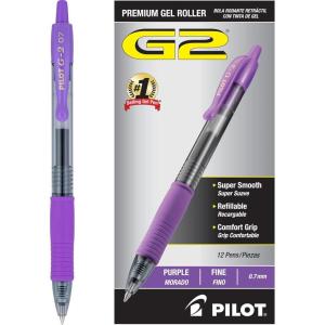 Pilot, G2 Premium Gel Roller Pens, Fine Point 0.7 mm, Purple, Pack of 12(Purple Ink)
