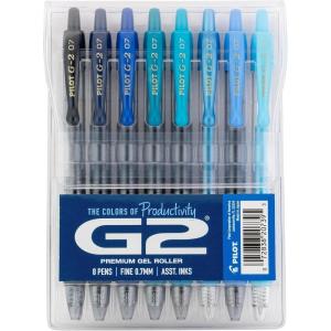 Pilot, G2 Premium Gel Roller Pens, G2 Boost Greens Pack, The Colors of Balance, 8 Pack Pouch, Fine Point 0.7 mm, Assorted(Assorted Blue)