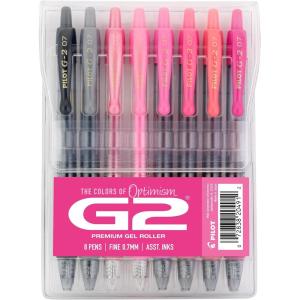 Pilot, G2 Premium Gel Roller Pens, G2 Boost Greens Pack, The Colors of Balance, 8 Pack Pouch, Fine Point 0.7 mm, Assorted(Assorted Pink)