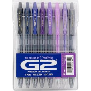 Pilot, G2 Premium Gel Roller Pens, G2 Boost Greens Pack, The Colors of Balance, 8 Pack Pouch, Fine Point 0.7 mm, Assorted(Assorted Purple)