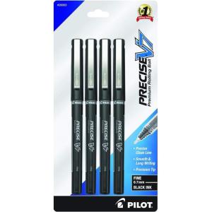 Pilot, Precise V5, Capped Liquid Ink Rolling Ball Pens, Extra Fine Point 0.5 mm, Black, Pack of 4(V7 Stick)