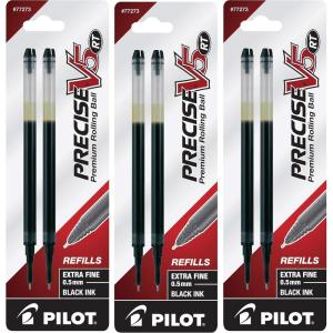 Pilot, Precise V5 RT Liquid Ink Refills, Extra Fine Point 0.5 mm, Black, Pack of 6(Black)