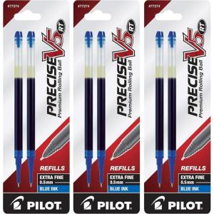 Pilot, Precise V5 RT Liquid Ink Refills, Extra Fine Point 0.5 mm, Black, Pack of 6(Blue)