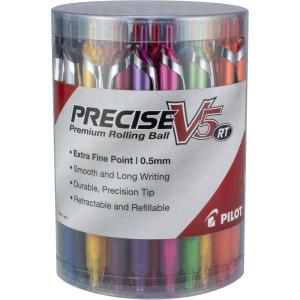Pilot, Precise V5 RT Refillable & Retractable Liquid Ink Rolling Ball Pens, Extra Fine Point (0.5 mm) Assorted Ink Colors, Pack of 7(Vibrant 48)