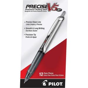 Pilot, Precise V5 RT Refillable & Retractable Rolling Ball Pens, Extra Fine Point 0.5 mm, Assorted Colors, Pack of 12(Black)