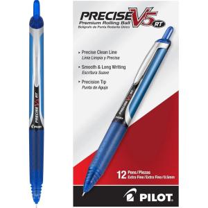 Pilot, Precise V5 RT Refillable & Retractable Rolling Ball Pens, Extra Fine Point 0.5 mm, Assorted Colors, Pack of 12(Blue)