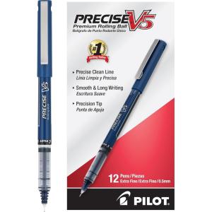 Pilot Precise V5 Rollerball Pens, Extra Fine Point 0.5 mm Black Pen, Black, Pack of 12(Navy)