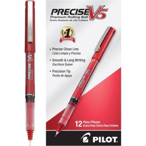 Pilot Precise V5 Rollerball Pens, Extra Fine Point 0.5 mm Black Pen, Black, Pack of 12(Red)