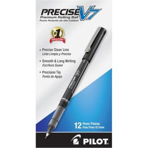 Pilot, Precise V7, Capped Liquid Ink Rolling Ball Pens, Fine Point 0.7 mm, Blue, Pack of 12(Black)