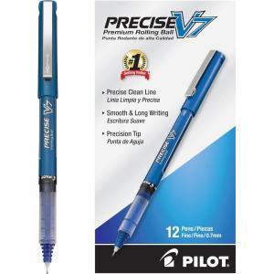 Pilot, Precise V7, Capped Liquid Ink Rolling Ball Pens, Fine Point 0.7 mm, Blue, Pack of 12(Blue)