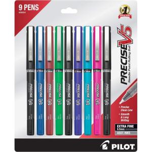 Pilot, Precise V7, Capped Liquid Ink Rolling Ball Pens, Fine Point 0.7 mm, Limited Edition Assorted Colors, Pack of 9(V5 Stick)
