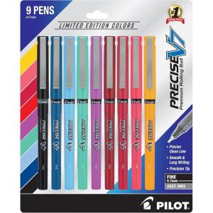 Pilot, Precise V7, Capped Liquid Ink Rolling Ball Pens, Fine Point 0.7 mm, Limited Edition Assorted Colors, Pack of 9(V7 Stick)