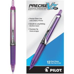 Pilot Precise V7 RT Refillable & Retractable Liquid Ink Rolling Ball Pens, Fine Point (0.7 mm), Black, 12-Pack(Purple)