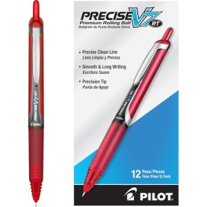 Pilot Precise V7 RT Refillable & Retractable Liquid Ink Rolling Ball Pens, Fine Point (0.7 mm), Black, 12-Pack(Red)
