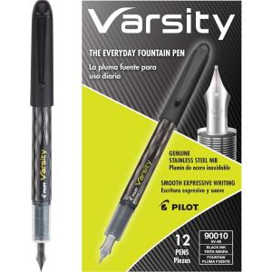 Pilot, Precise Varsity Pre-Filled Fountain Pens, Medium Point 1 MM Stainless Steel Nib, Purple, 12-Pack(Black)