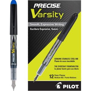 Pilot, Precise Varsity Pre-Filled Fountain Pens, Medium Point 1 MM Stainless Steel Nib, Purple, 12-Pack(Blue)